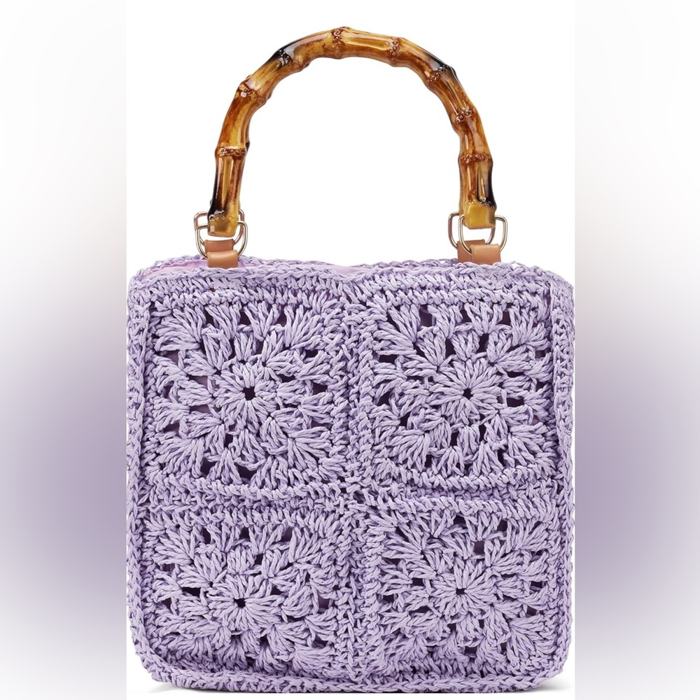 Handcrafted Purple Crochet Bag with Bamboo Handle